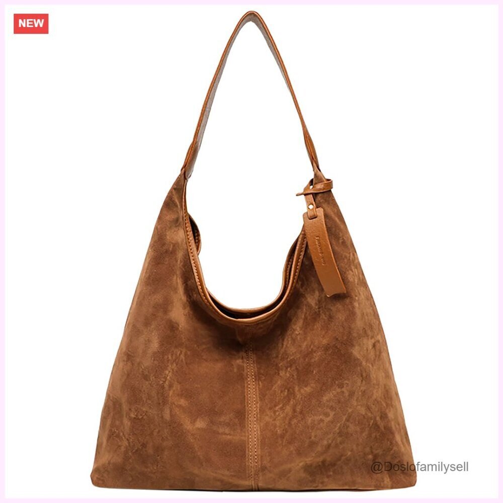 Faux Suede Tote Bag Lightweight Foldable Travel Work Hobo Shoulder Purse